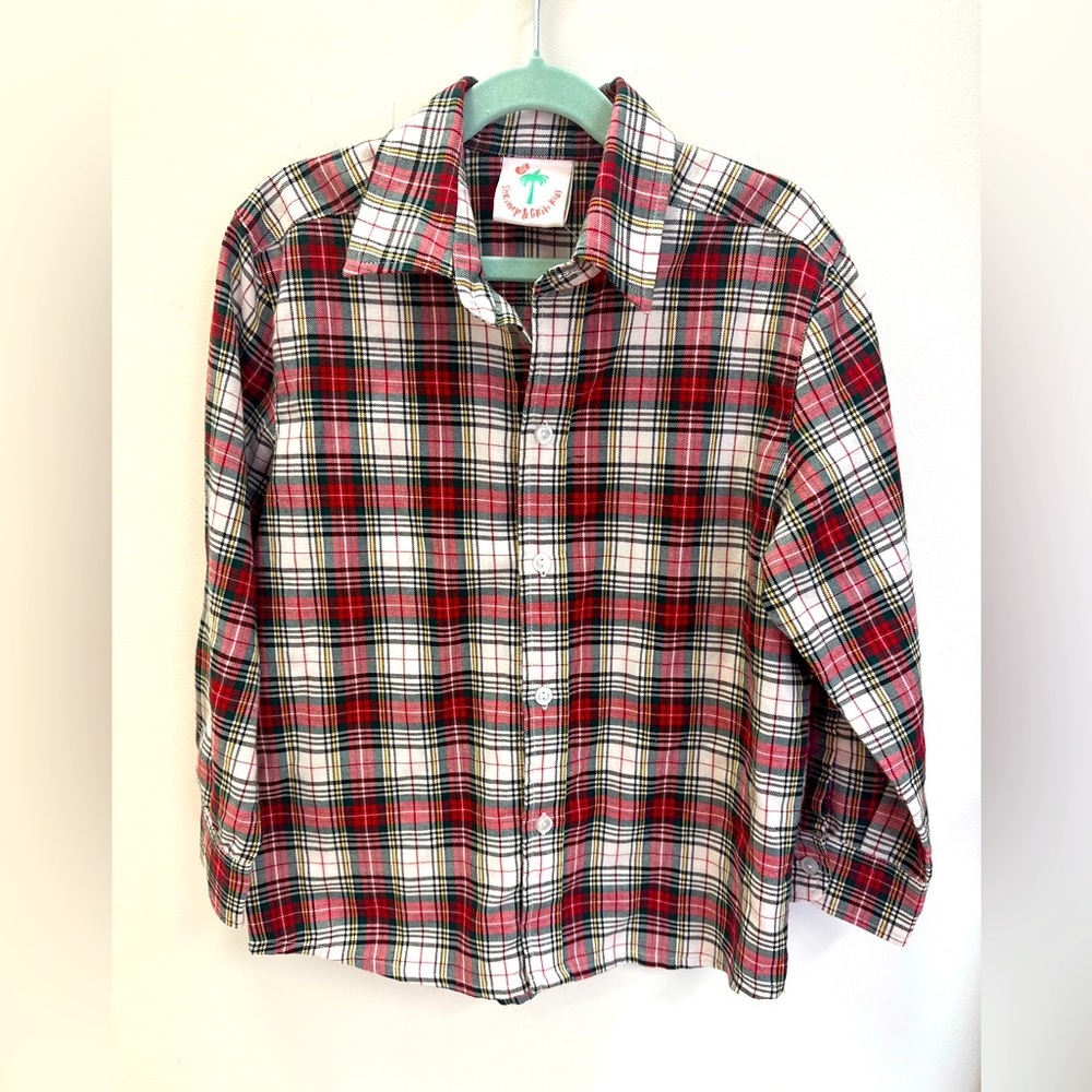 Shrimp & Grits Kids Plaid Christmas Shirt Size 6